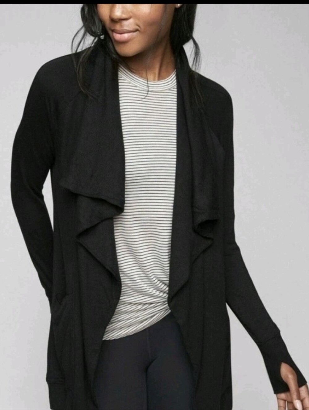 athleta black wrap cardigan sweater duster size xs